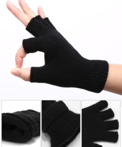 SATINIOR 2 Pair Unisex Half Finger Gloves Winter Stretchy Knit Fingerless Gloves in Common Size Black 12 81fXi7AsI8L 1