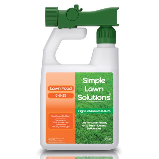 Simple Lawn Solutions - High Potassium Lawn Food Liquid Fertilizer 0-0-25 - Concentrated Spray - Turf Grass Vigor and Plant Hardiness - Summer and Fall - Any Grass Type (32 Ounce) 32 ounce