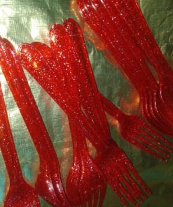 24-Piece Glitz Premium Plastic Cutlery Assortment, Red Glitter 11 81fb0E7nNnL