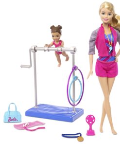 Barbie Gymnastics Playset with Barbie Coach Doll, Small Doll, Spinning Bar, Hoops, Ribbon & 5+ Accessories 10 81fc1QIyAjL