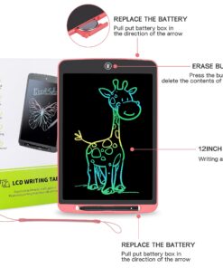 LCD Writing Tablet for Kids,12 Inch Colorful Educational Drawing Tablet, Erasable Reusable Electronic Writing Board, Toddler Doodle Board, Learning Toy Gift for Boys Girls Ages 3-8(Pink) Pink 12 15 81ffqhbcBL