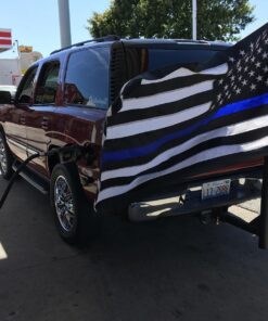 Thin Blue Line Flag - 3X5 Foot with Embroidered Stars and Sewn Stripes - Black White and Blue American Police Flag Honoring Law Enforcement Officers - 3x5 Inch Waterproof Decal Included Blue,White 40 81fiDRzum1L