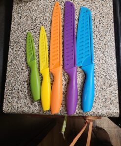 Amazon Basics Color-Coded Kitchen 12-Piece Knife Set, 6 Knives with 6 Blade Guards, Multicolor, 13.88 x 4.13 x 1.38 inch 37 81fkaLu5m2L