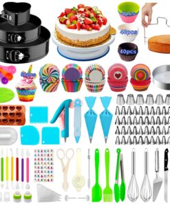 Cake Decorating Supplies,493 PCS Cake Decorating Kit 3 Packs Springform Cake Pans, Cake Rotating Turntable,48 Piping Icing Tips,7 Russian Nozzles, Baking Supplies,Cupcake Decorating Kit, Multicolor