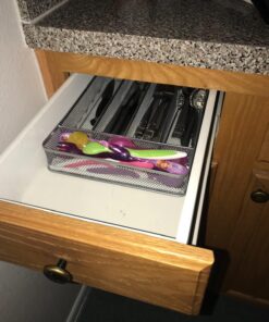 TQVAI Kitchen Drawer Organizer, Mesh Silverware Organizer, 5 Compartments Utensil Holder Cutlery Tray, Silver S 28 81fmQClmHqL