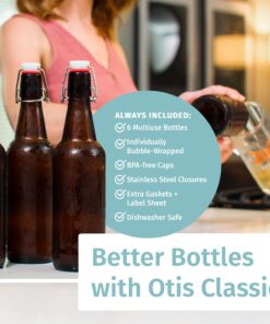 Otis Classic Swing Lid Glass Bottles with Lids Flip Stoppers for Second Fermentation Kombucha Water Kefir Brewing Beer Set of 6 16 oz Amber Amber - Plastic Lids 27 81foWGEFk4L