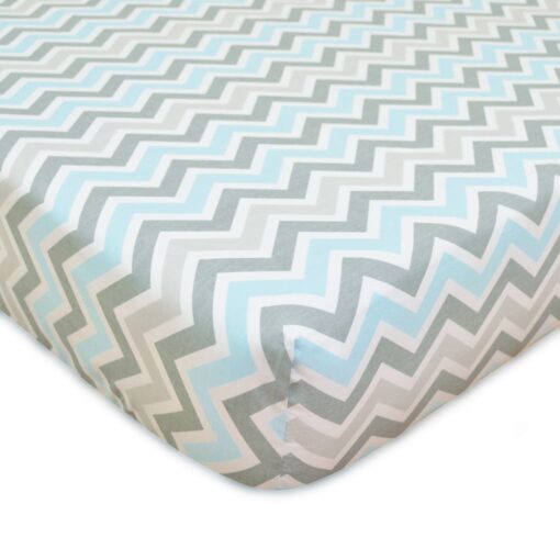 TL Care 100% Natural Cotton Percale Fitted Crib Sheet for Standard Crib and Toddler Mattresses, Blue Zigzag , 28 x 52, Soft Breathable, for Boys and Girls