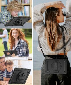 Alternative view of HXCASEAC Shockproof Case for Samsung Galaxy Tab A7 Lite with Screen Protector / 360 Rotating Hand Strap/Built-in Stand/Protective Carrying Case for Tab A7 lite 8.7 Case SM-T220 T225 T227, Black Black/Black 8.7 inch-Tab A7 lite