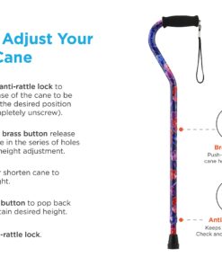 NOVA Designer Walking Cane with Offset Handle, Lightweight Adjustable Walking Stick with Carrying Strap Black with Pink and Blue Flowers Design 7 81fxPjT8NPL 7