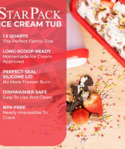 StarPack Long Scoop Reusable Ice Cream Containers with Lids (2-Pack) - Ice Cream Container for Home Made Ice Cream Storage, Soup & Food Storage - Durable Ice Cream Freezer Containers with Style! 2 Pack Cherry Red 24 81fya5JrVqL 1