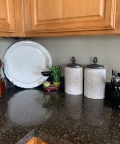 American Atelier Ceramic Canister Set 2-Piece Jars Chic Design w/Airtight Stainless Steel Lids for Cookies, Candy, Coffee, Flour, Sugar, Rice, Pasta, Cereal & More - Large, white, 2 large 9 81g F6RJI2L