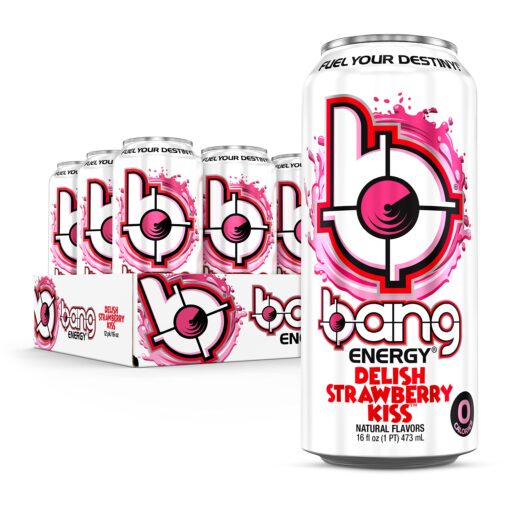 Bang Energy Delish Strawberry Kiss, Sugar-Free Energy Drink, 16 Fl Oz (Pack of 12) 16 Ounce (Pack of 12)