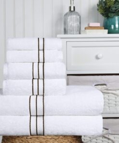 Alternative view of Superior Turkish Cotton Ultra-Plush 6-Piece Towel Set, Ideal for Master Bath, Guest Bathroom, Fast Drying, Shower, Spa, Face/Washcloths, Hand, Bath Towels, Absorbent, Home Basics, Latte 6 Piece Towel Set