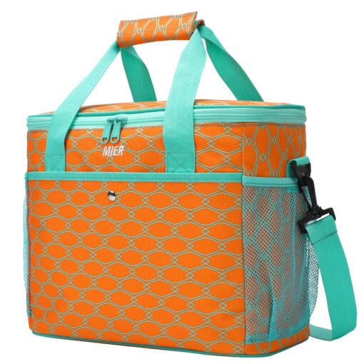 MIER 18L Large Soft Cooler Insulated Picnic Bag for Grocery, Camping, Car, Bright Orange Color 20Can