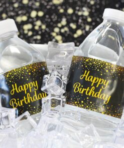 Black and Gold Happy Birthday Party Water Bottle Labels - 24 Stickers 18 81g3ECr3bwL