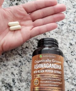 NUTRAHERBALS Ashwagandha Supplement Made with Premium Ashwaganda Root Powder 1200mg with Black Pepper Extract for Increased Absorption - 120 Vegi Capsules 22 81g6btI6aPL