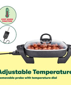 BELLA Electric Skillet and Frying Pan with Glass Lid, Nonstick Coating, Cool Touch Handles, Removable Heating Probe, Dishwasher Safe, 12 x 12 inch, Copper 28 81g7qWyPLgL