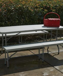 Office Star Resin Furniture for Indoor or Outdoor Use, 3-Piece Set, 2 Folding Benches and 6 Foot Table Bench and Table Set 30 81g8WdwpxL