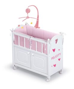 Badger Basket Toy Doll Bed with Storage Cabinet, Gingham Bedding, and Personalization Kit for 22 inch Dolls - White/Pink 32 81g9IhsWDvL