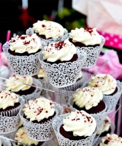 GOLF 100Pcs Cupcake Wrappers Artistic Bake Cake Paper Filigree Little Vine Lace Laser Cut Liner Baking Cup Wraps Muffin CaseTrays for Wedding Party Birthday Decoration (White) White 26 81gBEb KOvL