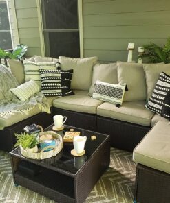 QILLOWAY Polyester Outdoor Chair Cushion Set,Outdoor Cushions for Patio Furniture.Tan/Grey Tan/Grey 25 81gD3AADJSL