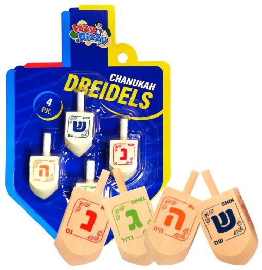 Hanukkah Dreidels - Natural Wooden Dreidel - 4 Pack Medium 4-Pack