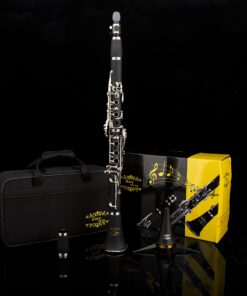 Glory GLY-PBK Professional Ebonite Bb Clarinet with 10 Reeds, Stand, Hard Case, Cleaning Cloth, Cork Grease, Mouthpiece Brush and Pad Brush, Black Black/Silver 21 81gHEZh9kjL