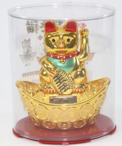 M.V. Trading Japanese Maneki Neko Fortune Cat Lucky Solar Powered Lucky Waving Arm Cat Sitting On Gold Bar, Gold, 5-Inches 6 81gKqSaS tL