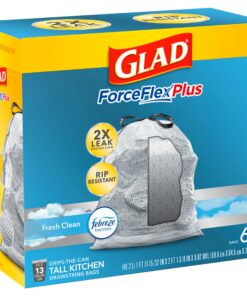 Glad ForceFlexPlus Tall Kitchen Drawstring Trash Bags - 13 Gallon Grey Trash Bag, Fresh Clean with Febreze Freshness 68 Count 30 81gLSDy2M2L