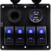 FXC Waterproof Marine Boat Rocker Switch Panel 4 Gang with Dual USB Slot Socket + Cigarette Lighter Blue LED Light for Car Rv Vehicles Truck 65 81gM27FkBXL