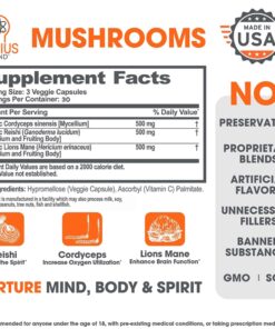 Genius Mushroom - Lions Mane, Cordyceps and Reishi - Immune System Booster & Nootropic Brain Supplement - for Natural Energy, Memory & Liver Support, 90 Veggie Pills Mushroom Complex - 90 Count 20 81gMUAuc8NL