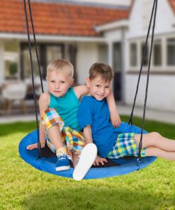 SUPER DEAL 40 Inch Blue Saucer Tree Swing Set for Kids Adults 800lb Weight Capacity Waterproof Flying Swing Seat Textilene Fabric with Adjustable Hanging Ropes for Outdoor Playground, Backyard 22 81gOr9FWnoL