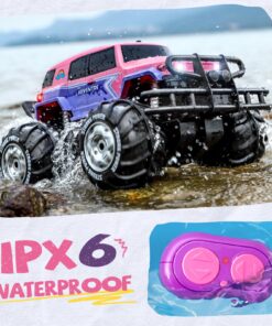 Ruko 1601AMP3 Amphibious RC Truck for Girls, IPX6 Warterproof Monster Truck, 1:10 Large Remote Control Car for All Terrain, 2 Rechargeable Batteries for 50 Min Fun Time, Gifts for Kids Pink 19 81gPLpjTF4L