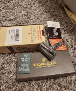 VIKINGS BLADE The Chieftain Safety Razor + 5 Swedish Platinum Super Blades + Carry Case Chromium Silver 37 81gSto7f5TL