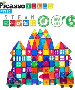 PicassoTiles 180 PCs Magnetic Tile Building Block Deluxe Construction Set with 2 Cars Clear Color Unique Shapes See Through Shape Tiles 3D Playboard Colorful Educational Construction for Kids Ages 3+ 25 81gTcJvFBeL
