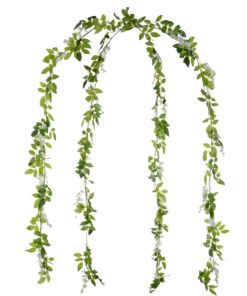 4Pcs 6.6Ft/Piece Artificial Flowers Silk Wisteria Garland-Dearhouse Artificial Wisteria Vine Rattan Silk Hanging Flower for Home Garden Outdoor Ceremony Wedding Arch Floral Decor (White) White 25 81gUT6F5LL