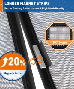 MAGZO Magnetic Screen Door Fit Door Size 38 x 99 Inch, Screen Size 40" x 100" Fiberglass Mesh Curtain Middle Opening Screen with Full Frame Hook&Loop-Gray Grey 20 81gUku1YzfL