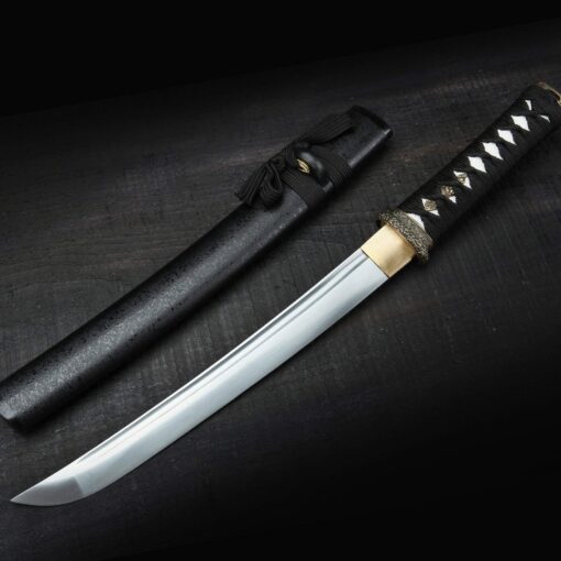 Auway Hand Forge Short Japanese Katana Samurai Sword Carbon Steel Sharp Blade Wooden Sheath