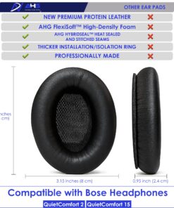 AHG Replacement QC15 Ear Pads & QC15 Headband Pad Compatible with Bose QuietComfort 15 (QC15) & QuietComfort 2 (QC2) Headphones - Soft, Great Comfort + Durability, Protein Leather (Black) 29 81gagvRZWDL