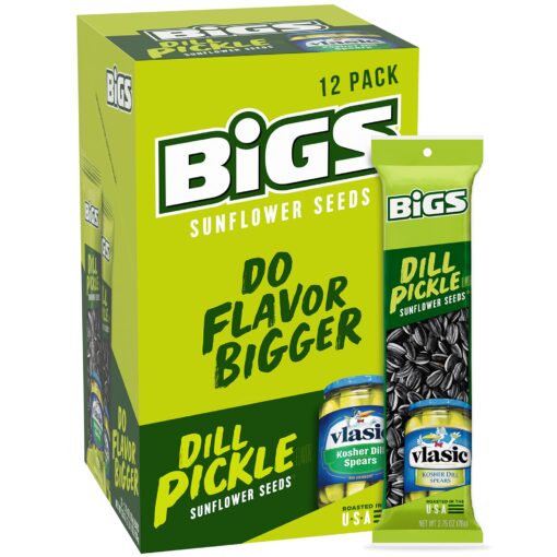 BIGS Vlasic Dill Pickle Sunflower Seeds, Keto Friendly Snack, 2.75-oz. Bag (Pack of 12)