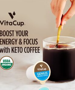 VitaCup Genius Keto Coffee Pods with MCT Oil, Turmeric and Vitamins B1, B5, B6, B9, B12, D3 for Energy & Focus in Recyclable Single Serve Pod Compatible with K-Cup Brewers Including Keurig 2.0 Genius + MCT 16 Count (Pack of 1) 23 81gbCMxwr9L 2
