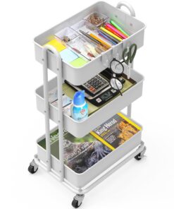SimpleHouseware Heavy Duty 3-Tier Metal Utility Rolling Cart, White 18 81gcZdsv4lL