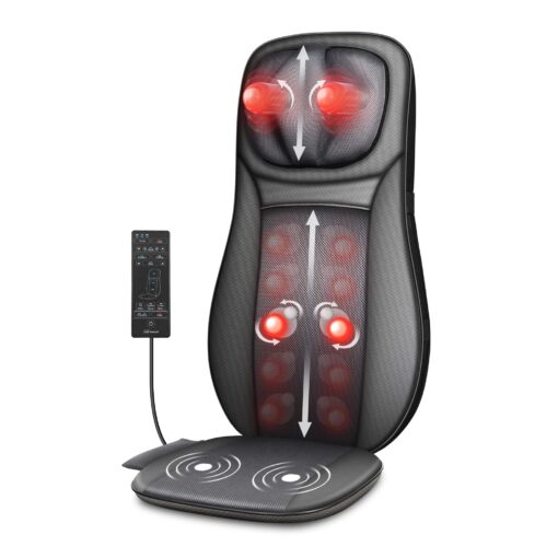 Snailax shiatsu Neck & Back Massager with Heat, Full Back Kneading Shiatsu or Rolling Massage, Massage Chair pad with Height Adjustment, Back Massager for Neck and Shoulder Black SL-233