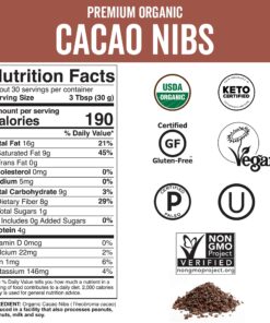 Viva Naturals Organic Cacao Nibs, 1 Lb - Certified Keto and Vegan Superfood, Perfect for Gluten Free Baking, Cacao Nib Smoothies and Healthy Snacks, Premium Criollo Beans, Non-GMO 1 Pound (Pack of 1) 25 81gggHNU0JL