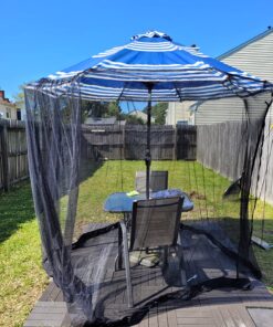 HomeRoots 9' Patio Umbrella Outdoor Table Bug Screen Mesh Black Mosquito Net Canopy Curtains Adjustable Enclosure Large Umbrella Hanging Tent 100% Polyester Light Weight Mosquito Netting 35 81gh4EWuB L