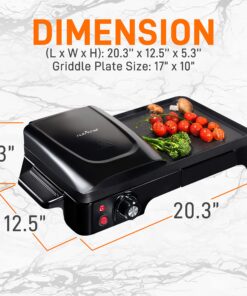 Alternative view of NutriChef Electric Griddle - Dual Hot Plate Cooktop Crepe Maker with Press Grill, Nonstick Coating, Rotary Temperature Control, Plug-in Operation & Oil Tray for Kitchen & Countertop (PKGRIL43)