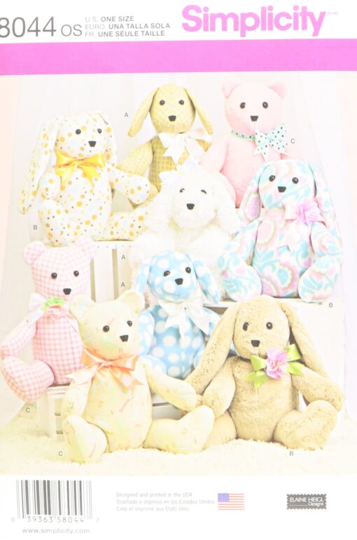 Simplicity US8044OS Children's Stuffed Animal Toy Sewing Pattern, One Size