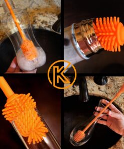 Kitchiny 12.5" Silicone Bottle Brush and Straw Cleaner Brush Set | Bottle Cleaner Brush for Hydroflasks, Insulated Sports Bottles, Straws | Water Bottle Brush Cleaner for Narrow Neck containers Orange 28 81gjnxNgFML