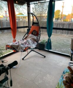 Best Choice Products Outdoor Hanging Curved Steel Chaise Lounge Chair Swing w/Built-in Pillow and Removable Canopy, Orange 38 81gk6xHnVFL