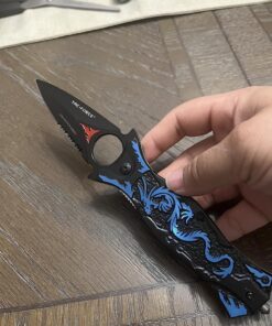 TAC Force TF-707 Series Assisted Opening Folding Knife, Black Half-Serrated Blade, Dragon Handle, 4-1/2-Inch Closed Blue 29 81glOW3zYSL